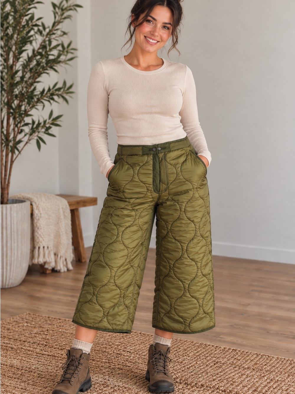 Vintage Military M-65 Cold Weather Quilted Pant Liners Olive Green Medium